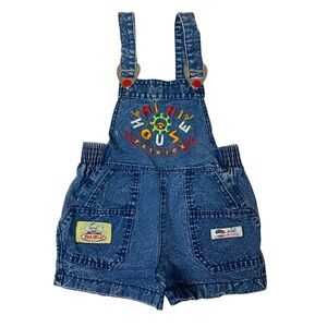 Vintage Mini House Denim Short Overalls Size 2 Embroidered 90s Baby